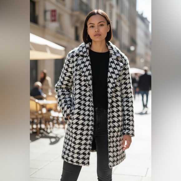 Liverpool Elegant Plush Sweater Coatigan in  Black/White Houndstooth w/pockets - Picture 8 of 8